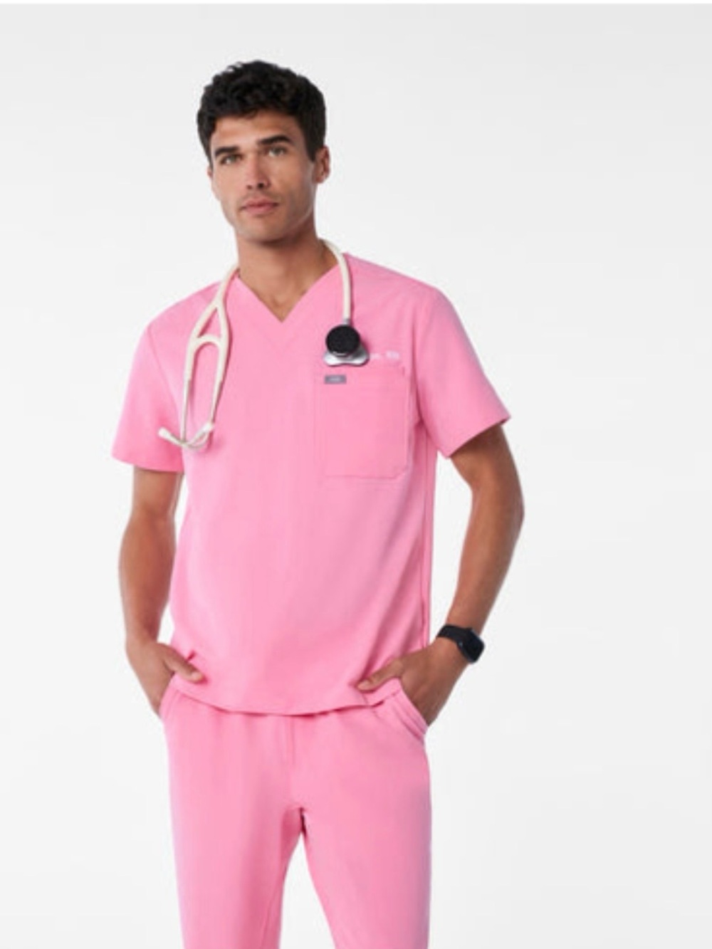 Men's Sunrise Pink FIGS V-Neck Scrub Top and Pants